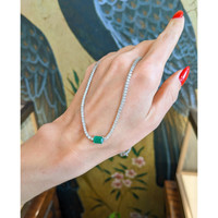 0.93 Ct. Emerald and Natural Diamond Tennis/Riviere Necklace, 14K White Gold Life Style