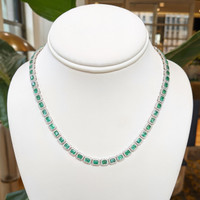 12.68 Ct. Emerald and Natural Diamond Pave Necklace, 14K White Gold Image