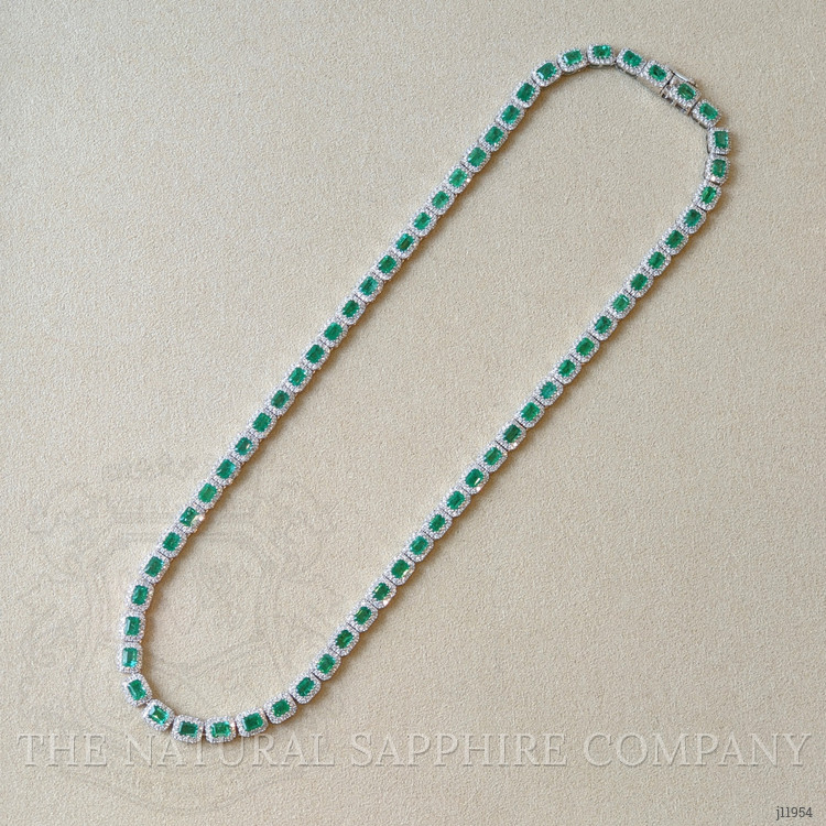 12.68 Ct. Emerald and Natural Diamond Pave Necklace, 14K White Gold