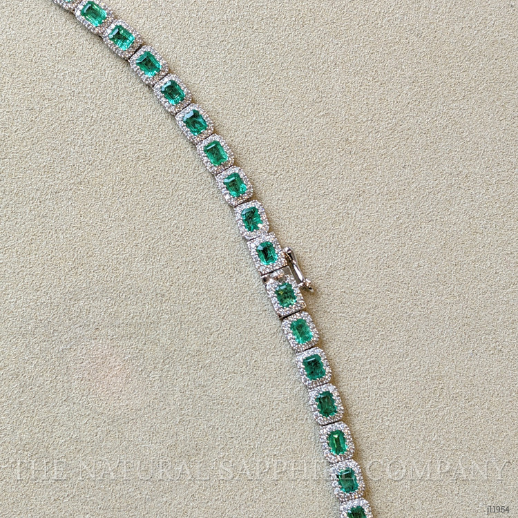 12.68 Ct. Emerald and Natural Diamond Pave Necklace, 14K White Gold