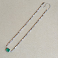 2.51 Ct. Emerald and Natural Diamond Pave Necklace, 14K White Gold Image