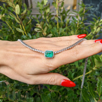 2.51 Ct. Emerald and Natural Diamond Pave Necklace, 14K White Gold Life Style
