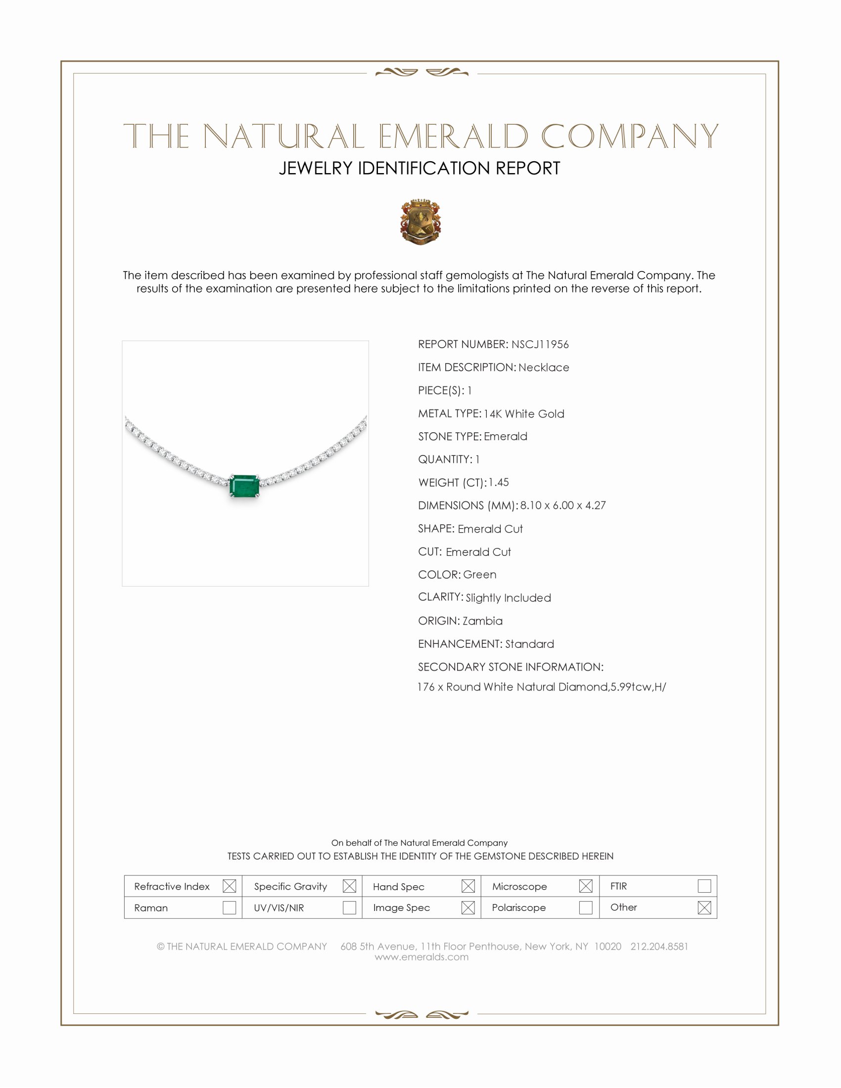 1.45 Ct. Emerald and Natural Diamond Tennis/Riviere Necklace, 14K White Gold