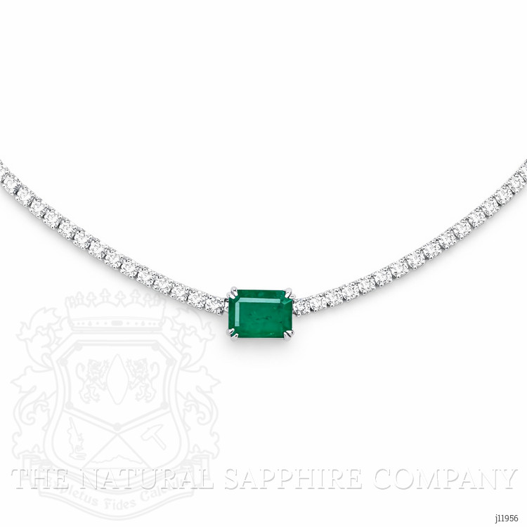 1.45 Ct. Emerald and Natural Diamond Tennis/Riviere Necklace, 14K White Gold