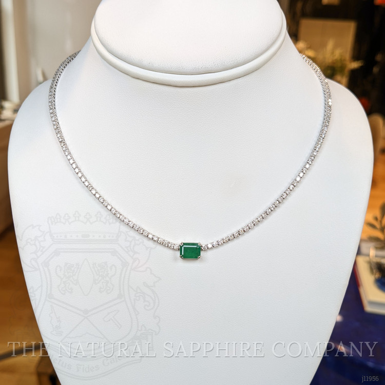 1.45 Ct. Emerald and Natural Diamond Tennis/Riviere Necklace, 14K White Gold