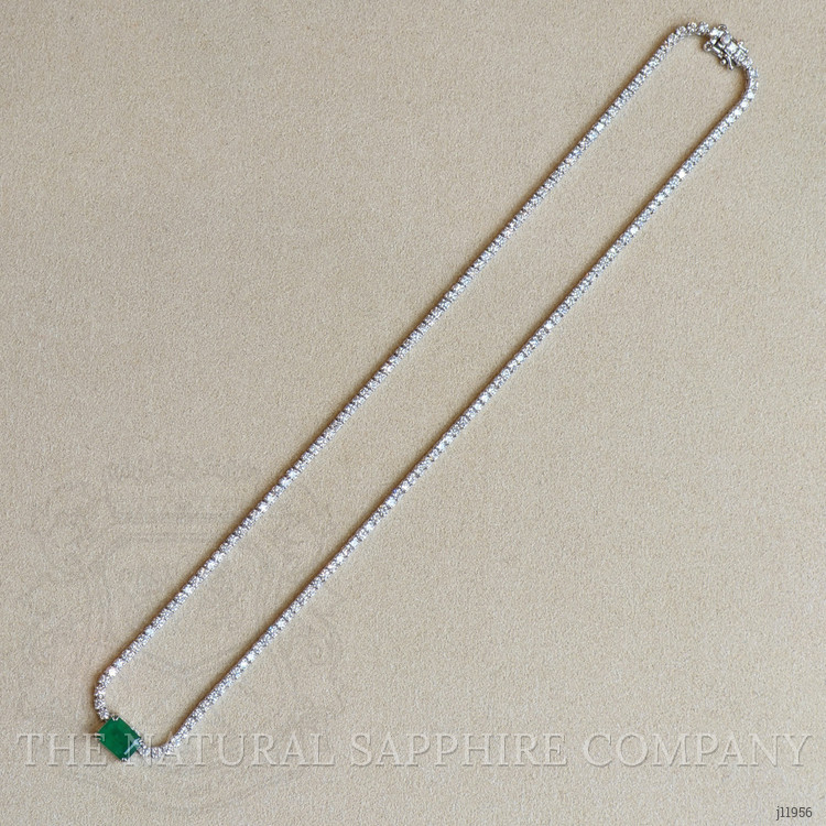 1.45 Ct. Emerald and Natural Diamond Tennis/Riviere Necklace, 14K White Gold