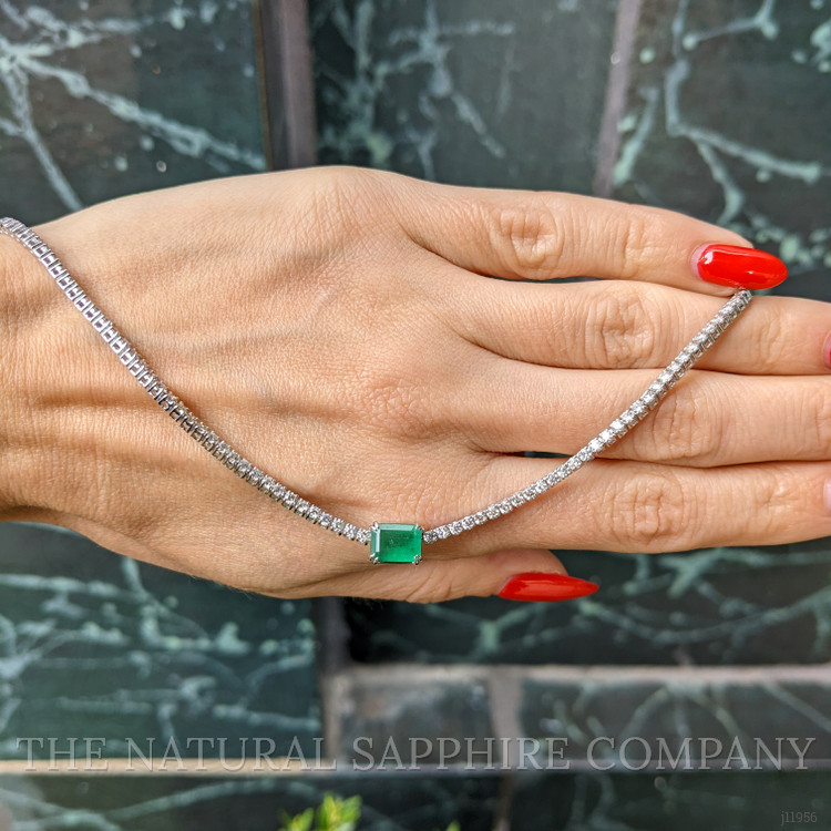 1.45 Ct. Emerald and Natural Diamond Tennis/Riviere Necklace, 14K White Gold