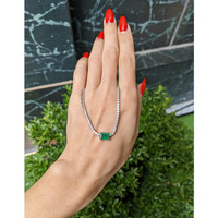 1.45 Ct. Emerald and Natural Diamond Tennis/Riviere Necklace, 14K White Gold Life Style