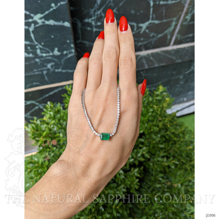 1.45 Ct. Emerald and Natural Diamond Tennis/Riviere Necklace, 14K White Gold