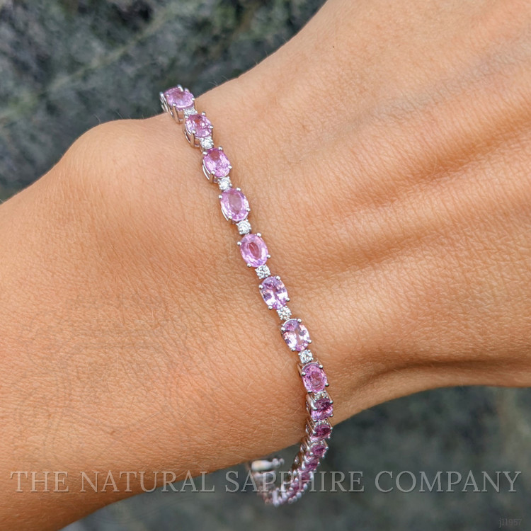 5.64 Ct.Tw. Pink Sapphire and Natural Diamond Tennis/Line Bracelet, 14K White Gold