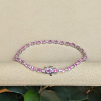 5.64&nbsp;Ct.Tw.Total Carat Weight Pink Sapphire and Natural Diamond Tennis/Line Bracelet, 14K White Gold Image