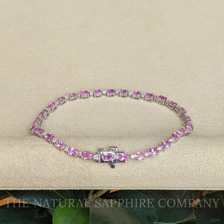 5.64 Ct.Tw. Pink Sapphire and Natural Diamond Tennis/Line Bracelet, 14K White Gold
