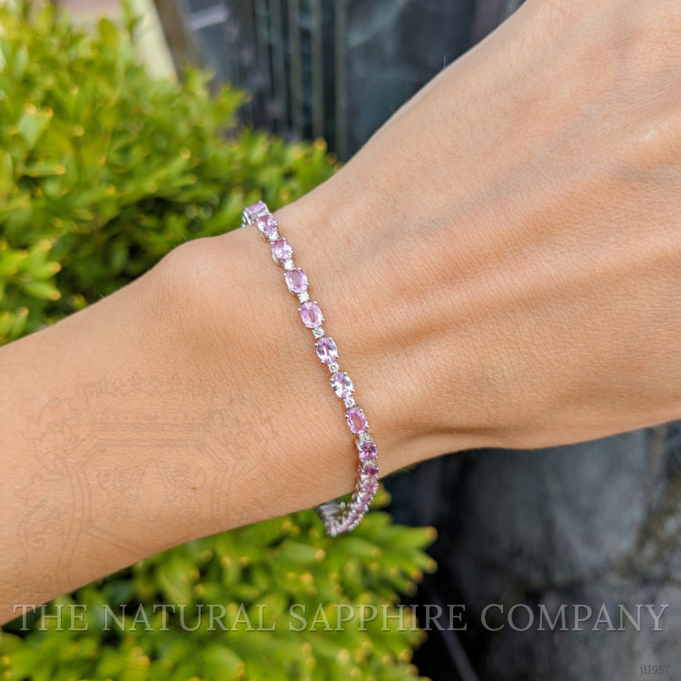 5.64 Ct.Tw. Pink Sapphire and Natural Diamond Tennis/Line Bracelet, 14K White Gold