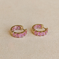 5.40&nbsp;Ct.Tw.Total Carat Weight Pink Sapphire Hoops Earrings, 14K Yellow Gold Image