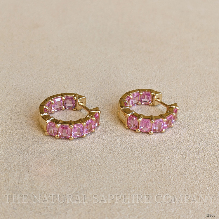 5.40 Ct.Tw. Pink Sapphire Hoops Earrings, 14K Yellow Gold