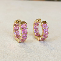 5.40&nbsp;Ct.Tw.Total Carat Weight Pink Sapphire Hoops Earrings, 14K Yellow Gold Image