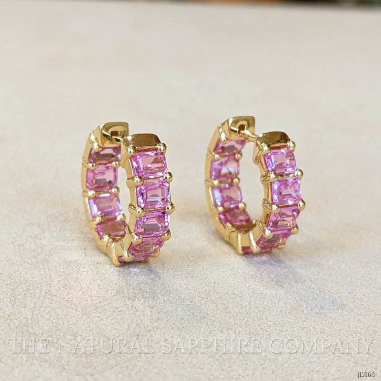 5.40 Ct.Tw. Pink Sapphire Hoops Earrings, 14K Yellow Gold