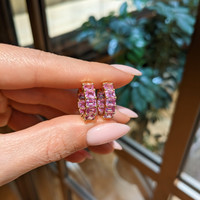 5.40&nbsp;Ct.Tw.Total Carat Weight Pink Sapphire Hoops Earrings, 14K Yellow Gold Life Style