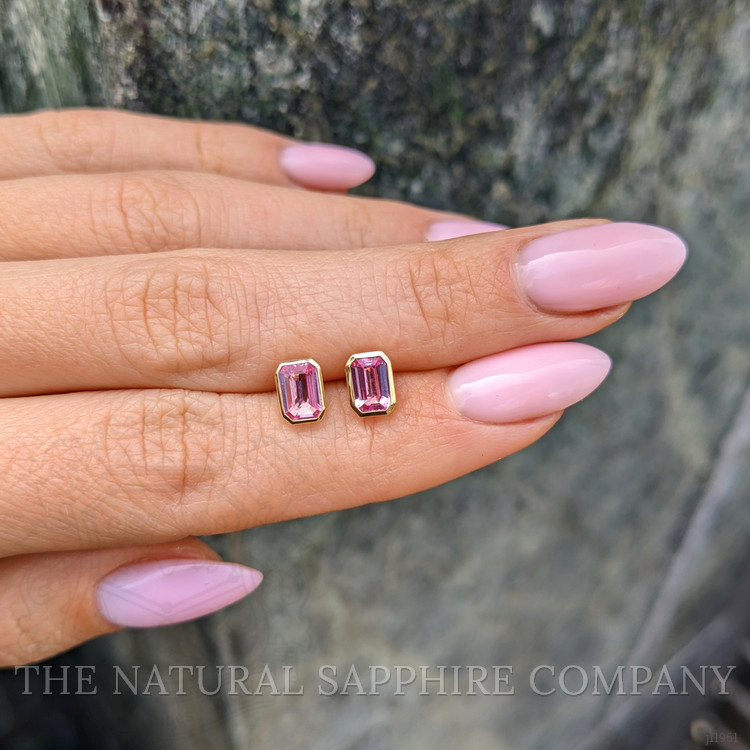 1.09 Ct.Tw. Pink Sapphire Studs Earrings, 14K Yellow Gold