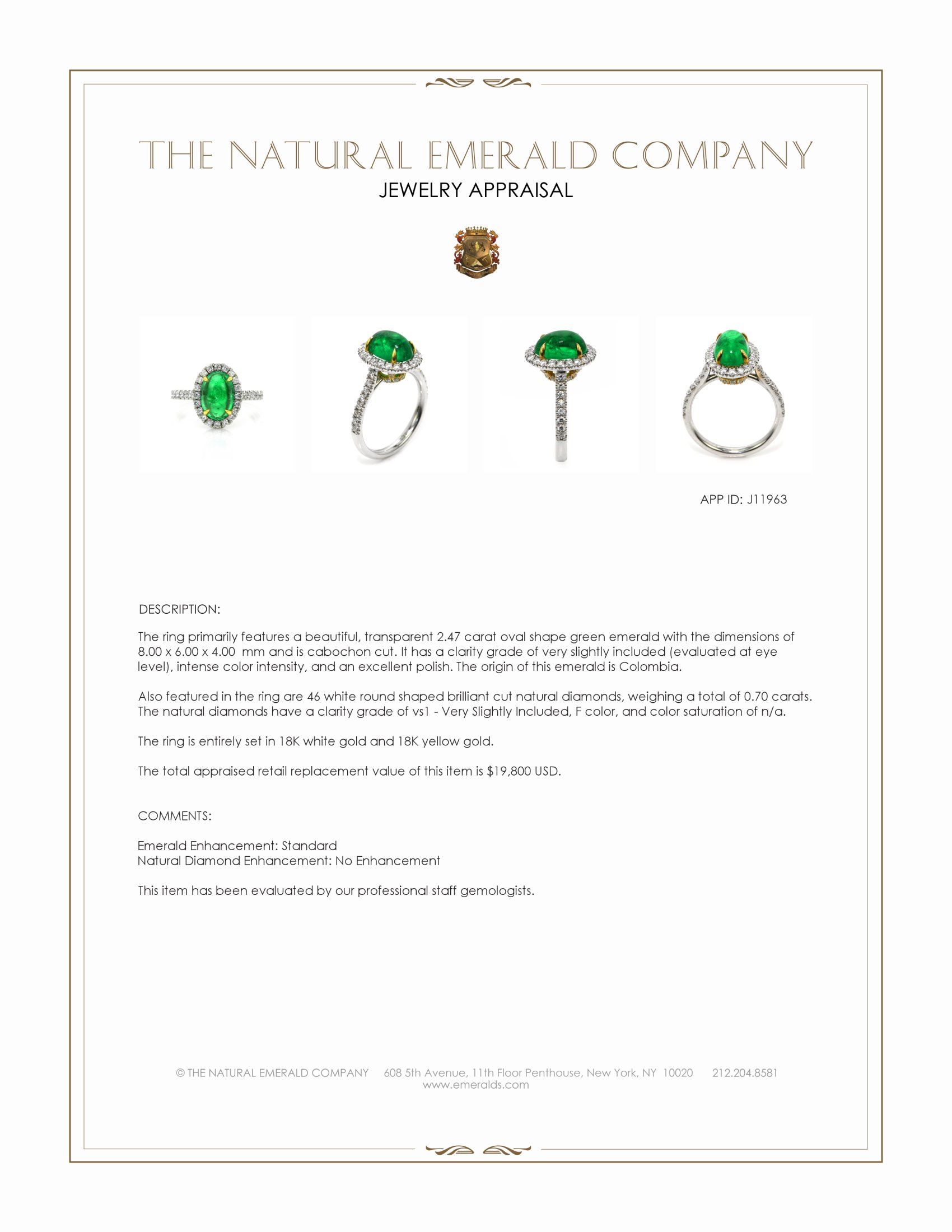 2.47 Ct. Emerald and Natural Diamond Pave Ring, 18K White & Yellow