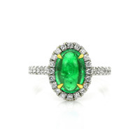 2.47 Ct. Emerald and Natural Diamond Pave Ring, 18K White & Yellow Video