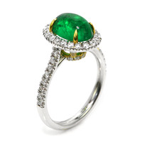 2.47 Ct. Emerald and Natural Diamond Pave Ring, 18K White & Yellow Image