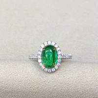 2.47 Ct. Emerald and Natural Diamond Pave Ring, 18K White & Yellow Life Style