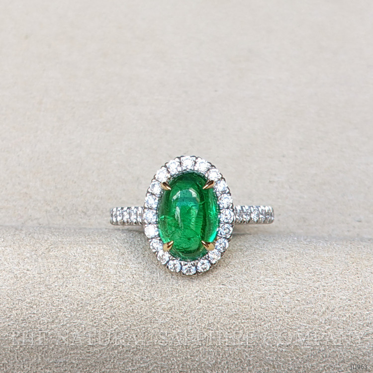 2.47 Ct. Emerald and Natural Diamond Pave Ring, 18K White & Yellow