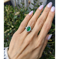 2.47 Ct. Emerald and Natural Diamond Pave Ring, 18K White & Yellow Life Style