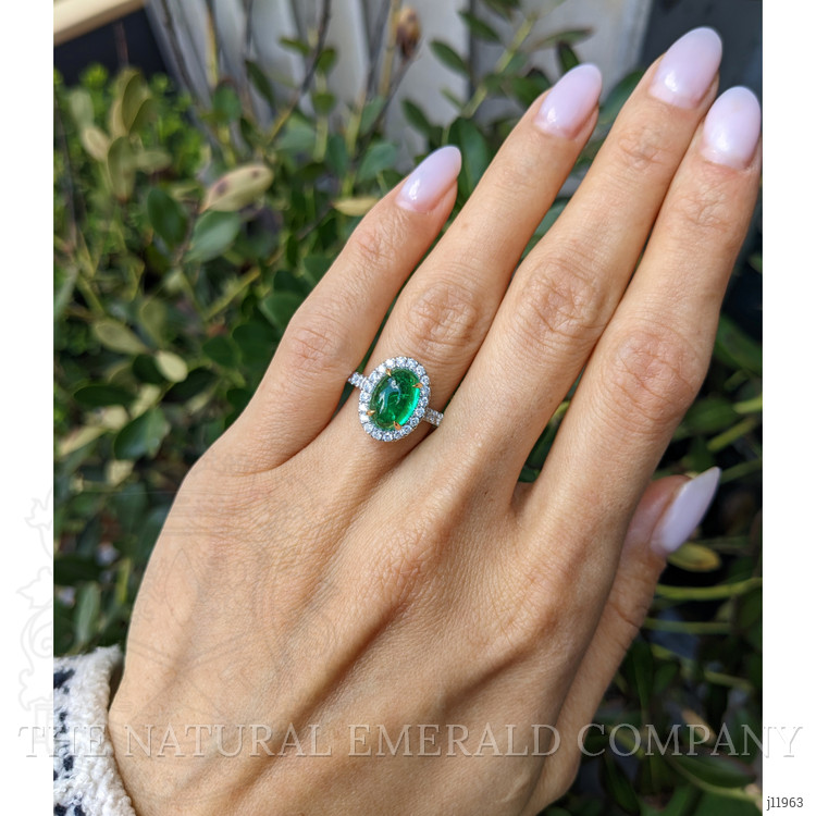 2.47 Ct. Emerald and Natural Diamond Pave Ring, 18K White & Yellow