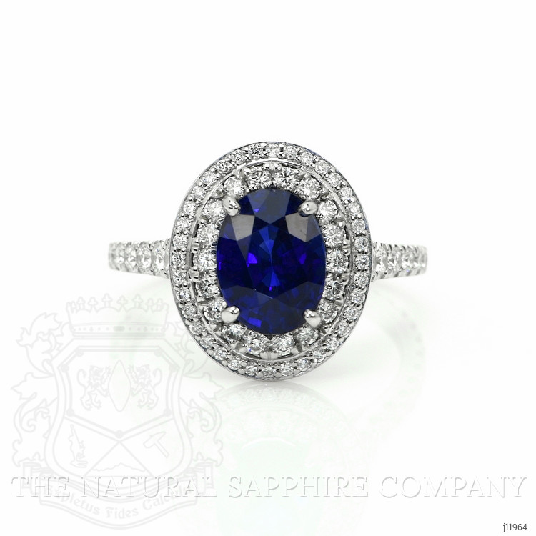 2.40 Ct. Blue Sapphire and Natural Diamond Pave Ring, 18K White Gold