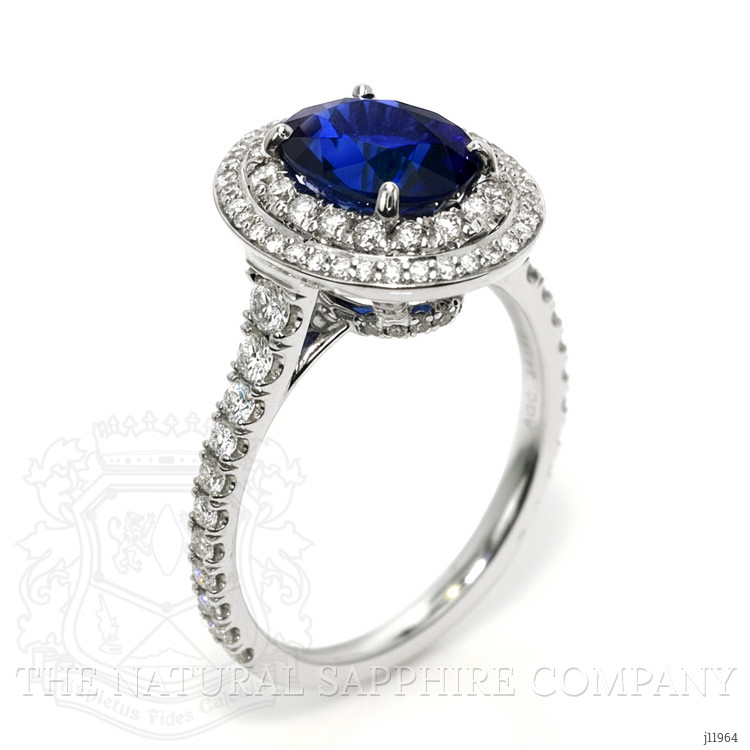 2.40 Ct. Blue Sapphire and Natural Diamond Pave Ring, 18K White Gold