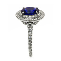 2.40 Ct. Blue Sapphire and Natural Diamond Pave Ring, 18K White Gold Image