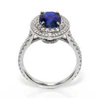 2.40 Ct. Blue Sapphire and Natural Diamond Pave Ring, 18K White Gold Image