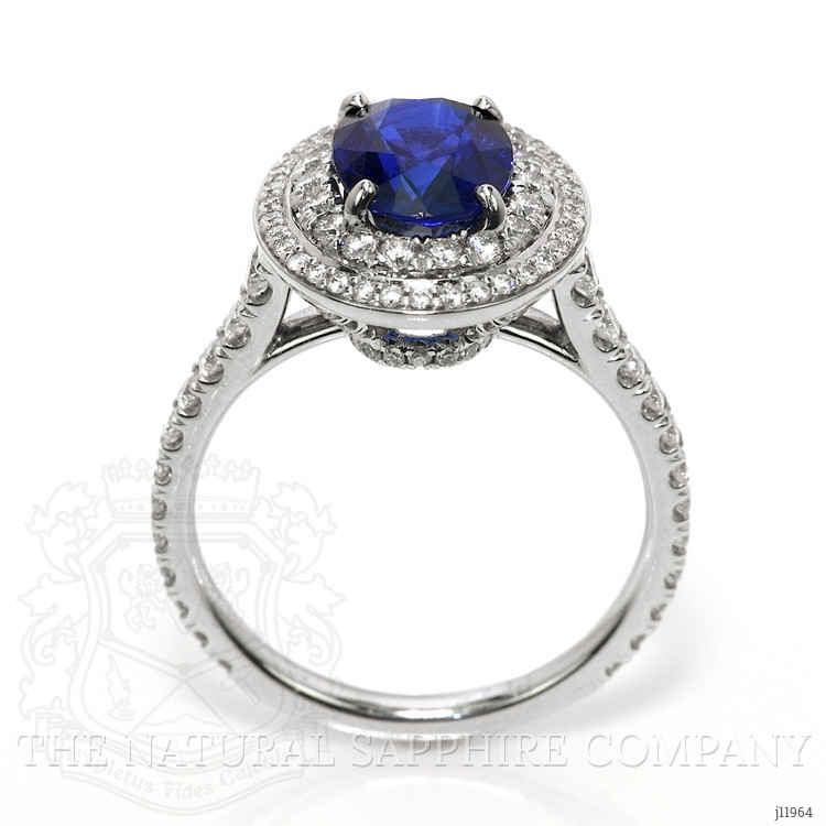 2.40 Ct. Blue Sapphire and Natural Diamond Pave Ring, 18K White Gold