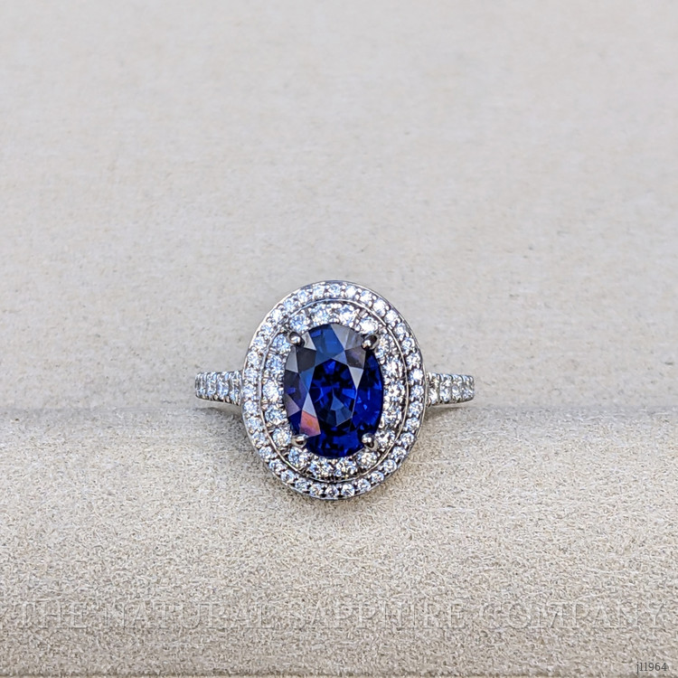 2.40 Ct. Blue Sapphire and Natural Diamond Pave Ring, 18K White Gold
