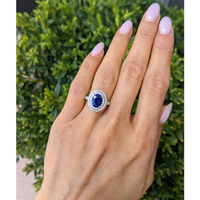 2.40 Ct. Blue Sapphire and Natural Diamond Pave Ring, 18K White Gold Life Style