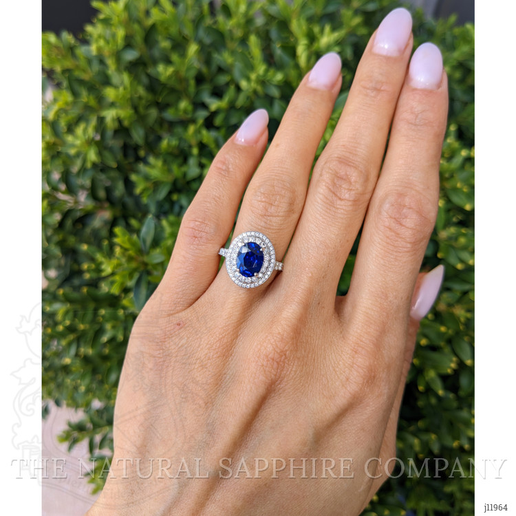 2.40 Ct. Blue Sapphire and Natural Diamond Pave Ring, 18K White Gold