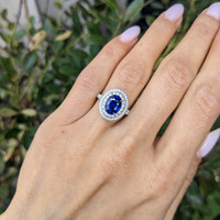 2.40 Ct. Blue Sapphire and Natural Diamond Pave Ring, 18K White Gold Life Style
