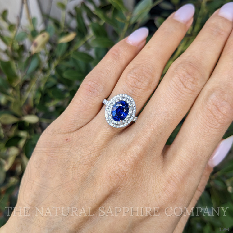 2.40 Ct. Blue Sapphire and Natural Diamond Pave Ring, 18K White Gold
