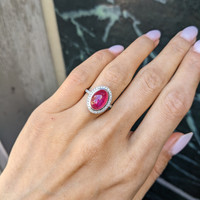 4.57 Ct. Ruby and Natural Diamond Pave Ring, Platinum 950 Life Style