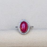 4.57 Ct. Ruby and Natural Diamond Pave Ring, Platinum 950 Life Style