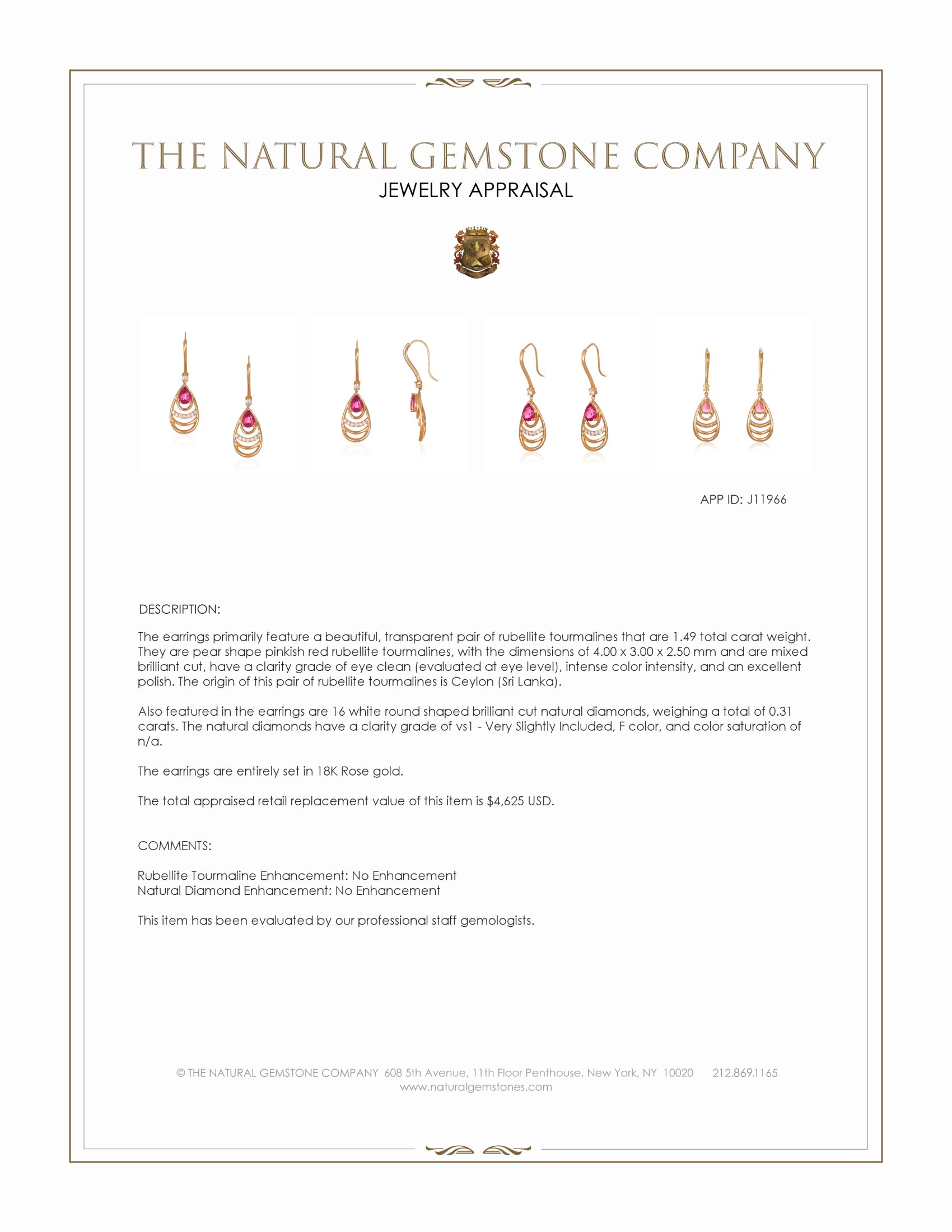 1.49 Ct.Tw. Pinkish Red Rubellite Tourmaline and Natural Diamond Drops Earrings, 18K Rose Gold