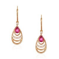 1.49&nbsp;Ct.Tw.Total Carat Weight Pinkish Red Rubellite Tourmaline and Natural Diamond Drops Earrings, 18K Rose Gold Video