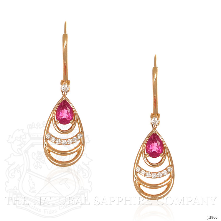 1.49 Ct.Tw. Pinkish Red Rubellite Tourmaline and Natural Diamond Drops Earrings, 18K Rose Gold