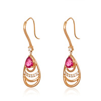 1.49&nbsp;Ct.Tw.Total Carat Weight Pinkish Red Rubellite Tourmaline and Natural Diamond Drops Earrings, 18K Rose Gold Image