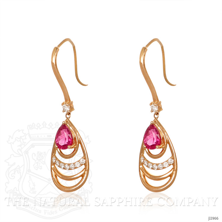 1.49 Ct.Tw. Pinkish Red Rubellite Tourmaline and Natural Diamond Drops Earrings, 18K Rose Gold