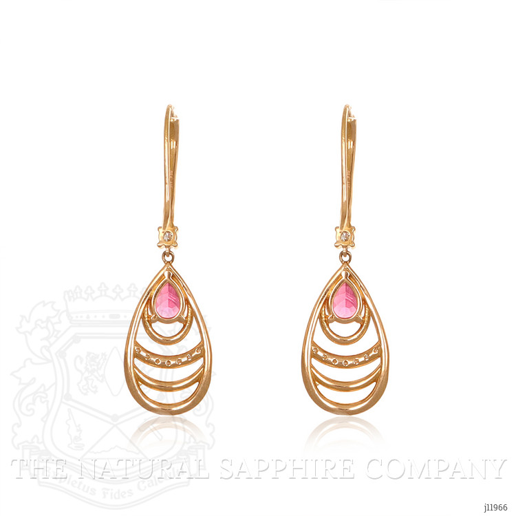 1.49 Ct.Tw. Pinkish Red Rubellite Tourmaline and Natural Diamond Drops Earrings, 18K Rose Gold