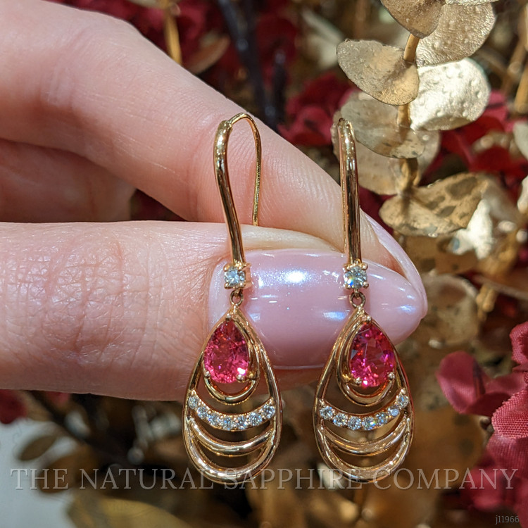 1.49 Ct.Tw. Pinkish Red Rubellite Tourmaline and Natural Diamond Drops Earrings, 18K Rose Gold