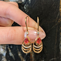 1.49&nbsp;Ct.Tw.Total Carat Weight Pinkish Red Rubellite Tourmaline and Natural Diamond Drops Earrings, 18K Rose Gold Life Style
